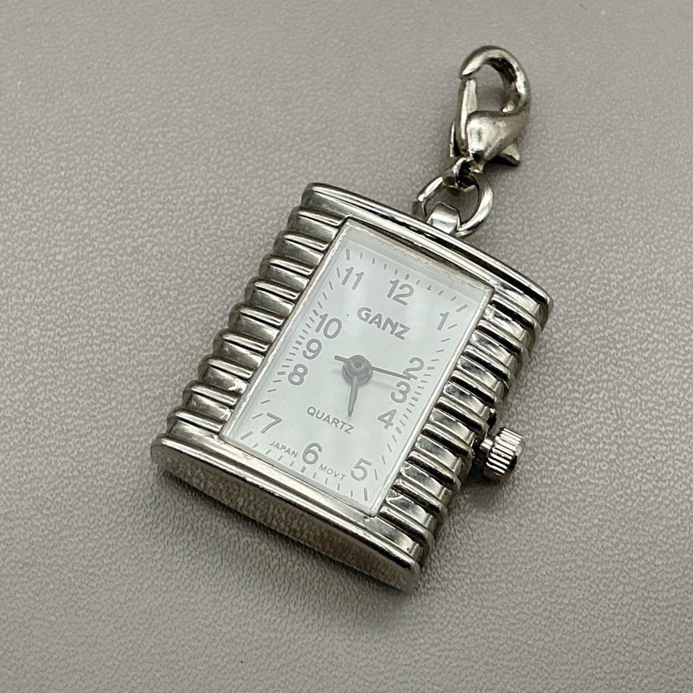 Ganz Womens Watch White Dial Silver Tone Rectangular Clip On Charm Quartz Japan